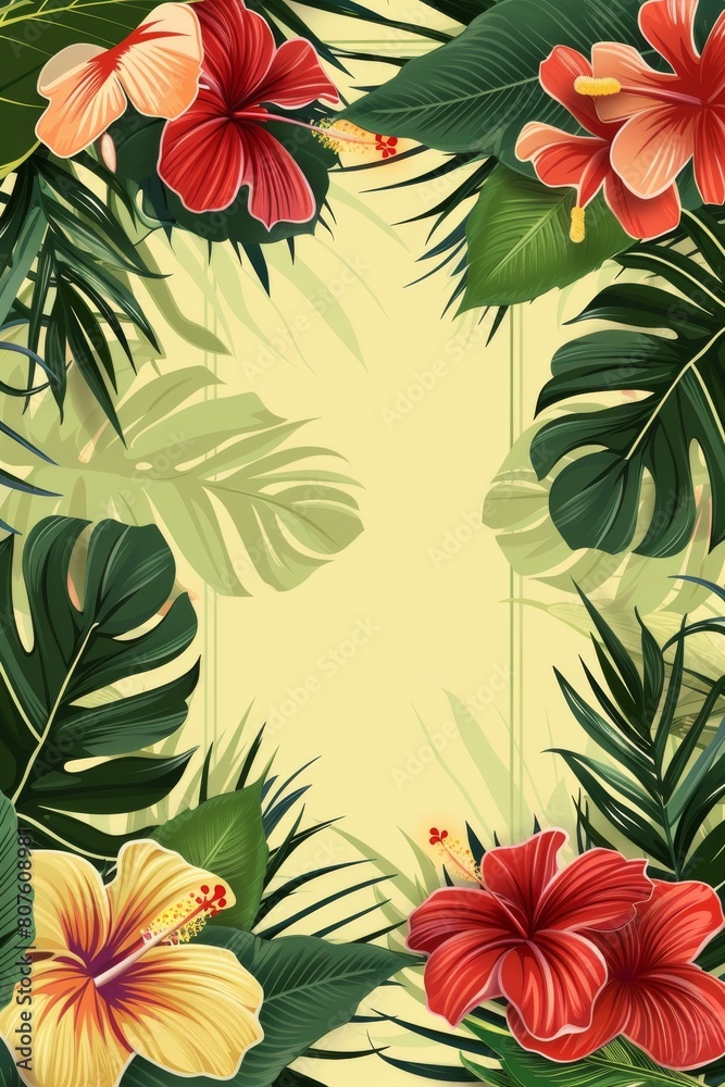 Tropical Background With Flowers and Leaves Tropical Background With Flowers and Leaves