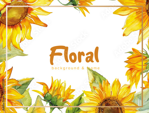 Sunflower floral border frame vector background