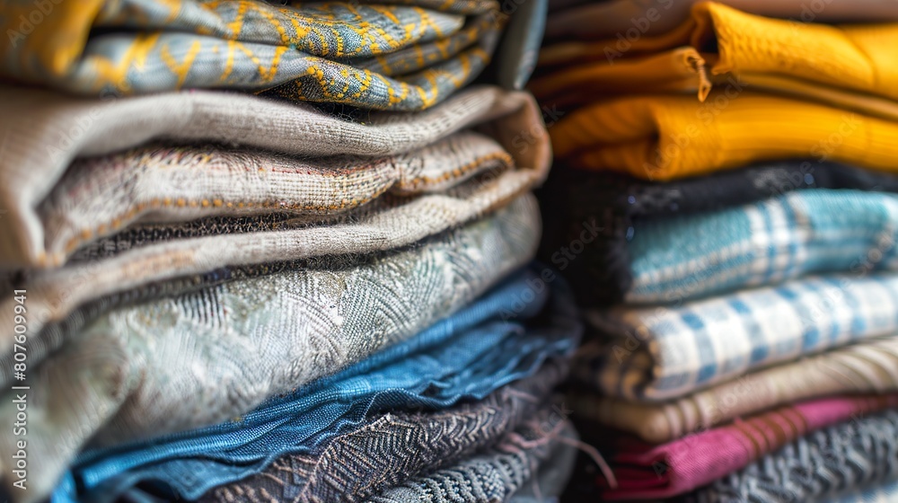 Stack of colorful knitted clothes, closeup. Textile background Stack of colorful knitted clothes, closeup. Textile background