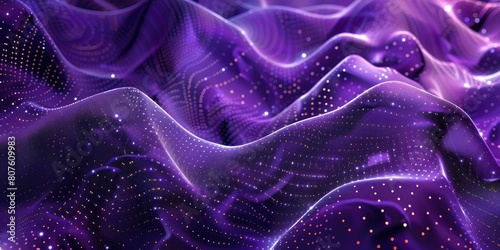 an atmosphere of mystique with a pattern of shimmering dots and swirling lines set against a deep purple backdrop, reminiscent of a celestial voyage through the cosmos.