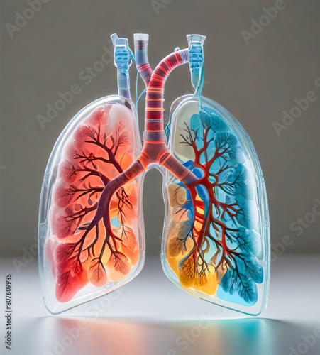 Lungs in a human body, 3d render medical illustration