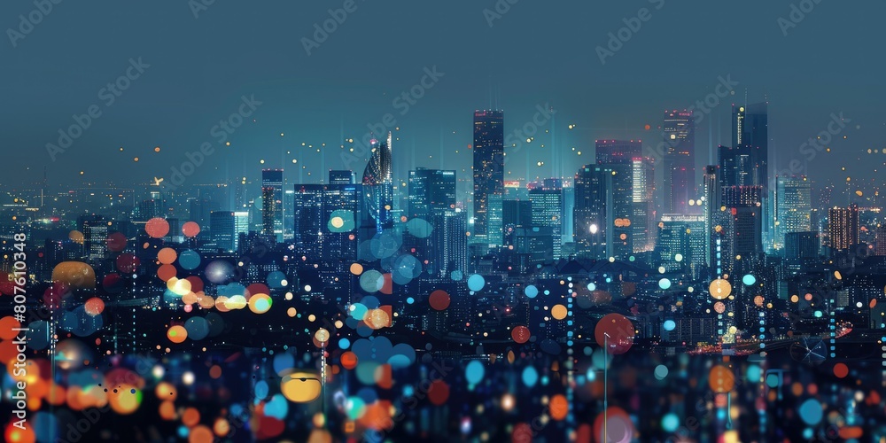 an ultra-realistic illustration of a city skyline formed entirely from interconnected dots and lines, capturing the energy and vibrancy of urban life realistic.