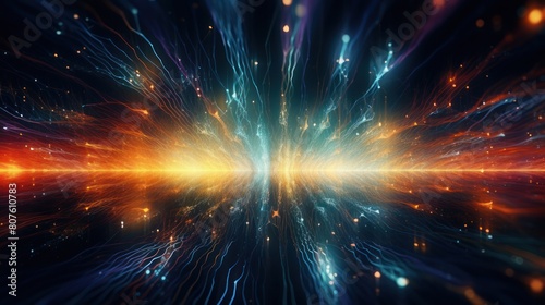 close-up view of intricate digital cyberspace particles, 