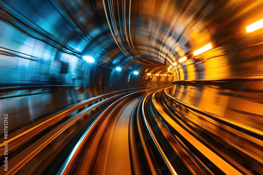 Dynamic motion blur effect in tunnel with illuminated lines Dynamic motion blur effect in tunnel with illuminated lines