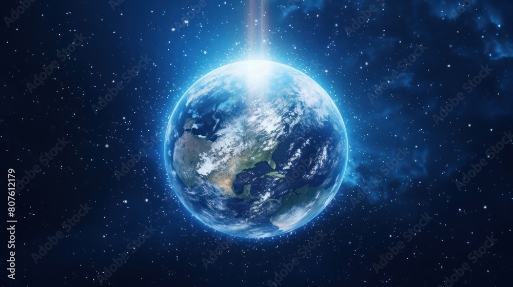 Naklejka premium a spinning Earth globe set against a backdrop of twinkling stars,