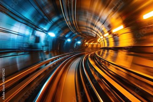 Dynamic motion blur effect in tunnel with illuminated lines