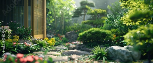 Explore The Artistry Of Landscaping In A Green Home Garden, Where Carefully Curated Plants And Flowers Create A Scene Of Natural Beauty And Tranquility, Background HD For Designer 