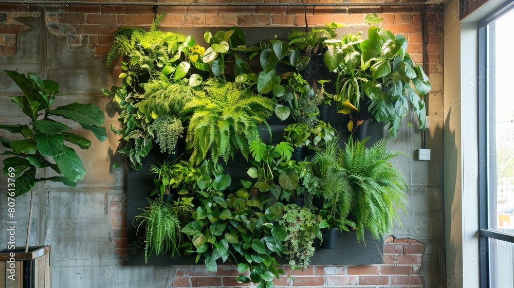 Fototapeta premium Zen Oasis Serene Indoor Farming with Cascading Greenery and Soothing Water Features
