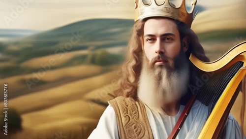 King David with harp, Biblical figure, Christian character, Generative AI, photo