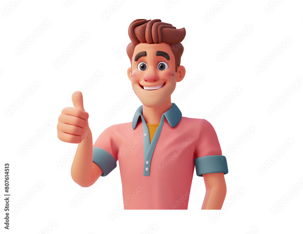 A Happy adult man showing thumb up gesture 3d style cartoon character. AI Generative