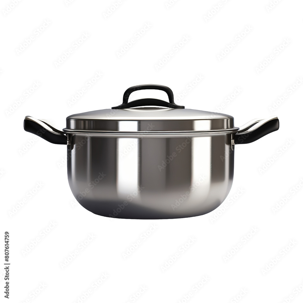 Stainless steel cooking pot pan Isolated on Transparent Background PNG Generative AI