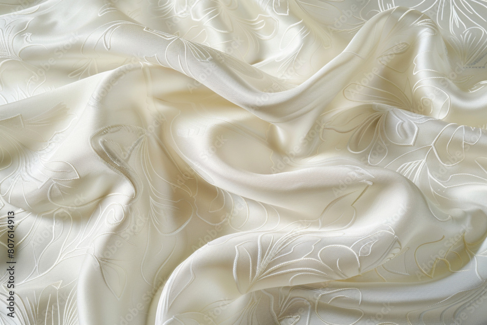 Fototapeta premium Realistic white silk pictures Printed with exquisite Thai patterns represents luxury