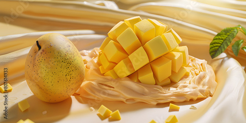 Vanilla Ice Cream Fresh Mango And Whip On Dish fresh mango with ice cream.