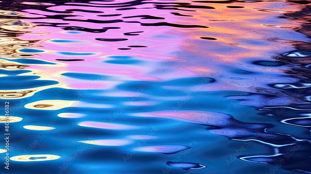 A colorful spectrum of light reflected on a water surface A colorful spectrum of light reflected on a water surface
