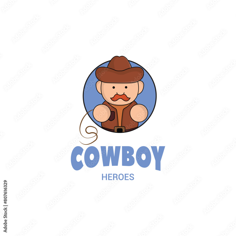 cute mascot logo cowboy with rope icon illustration. kingdom concept illustration premium cartoon,flat style cartoon cute mascot logo cowboy with rope icon illustration. kingdom concept illustration premium cartoon,flat style cartoon