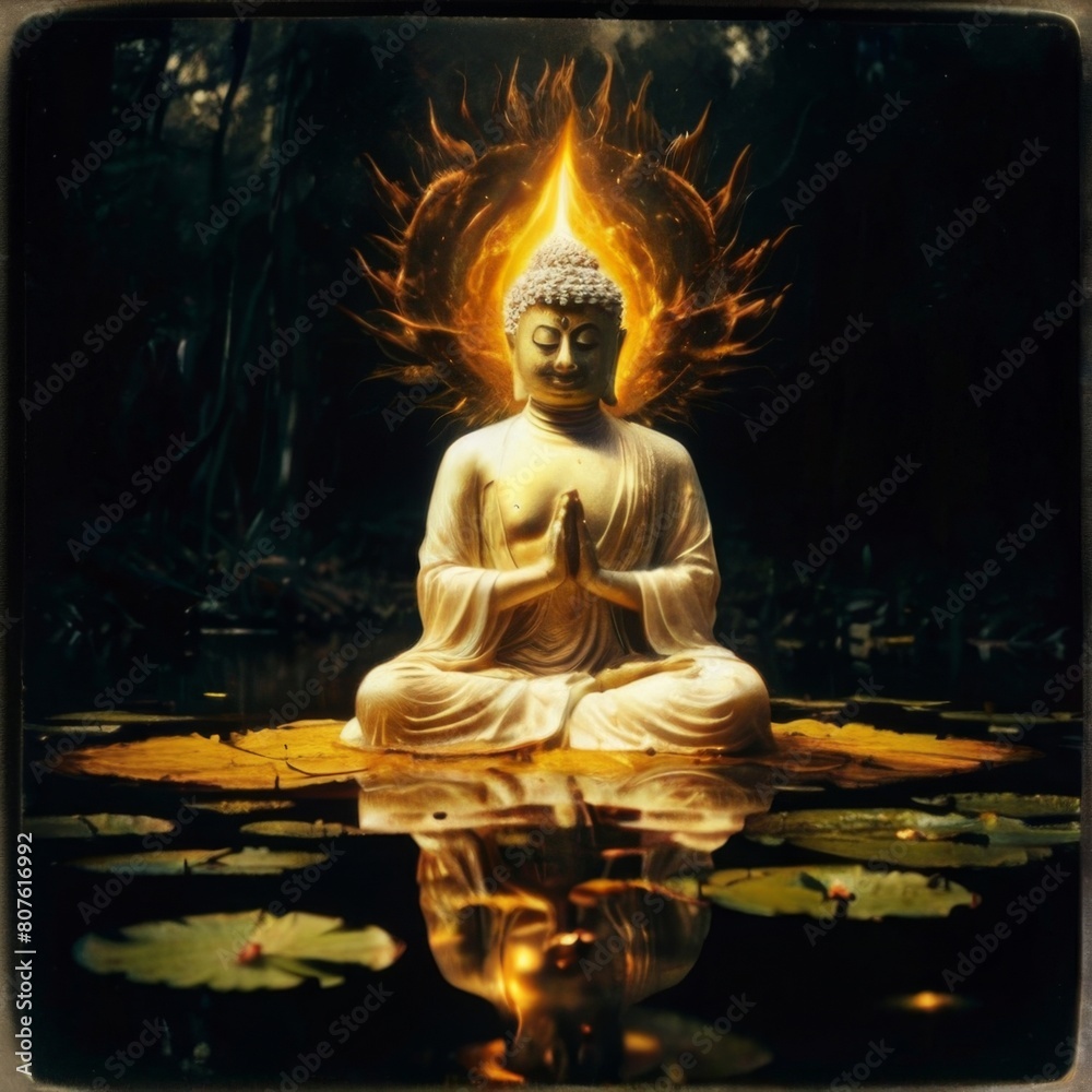a buddha sits in a temple with a gold candle on top a buddha sits in a temple with a gold candle on top