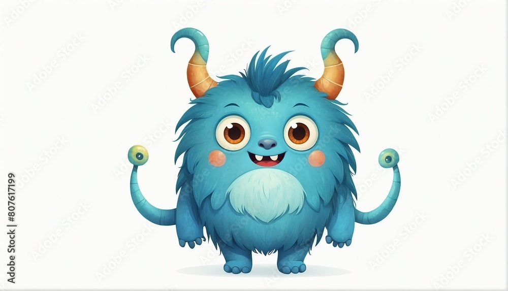 cute blue monster on plain white background from Generative AI