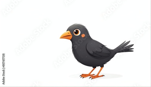 cute black bird on plain white background from Generative AI