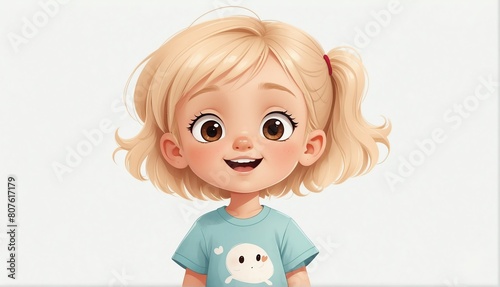 cute blonde kid girl on plain white background from Generative AI