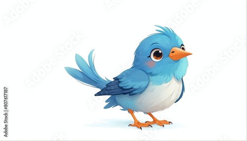 cute blue bird on plain white background from Generative AI