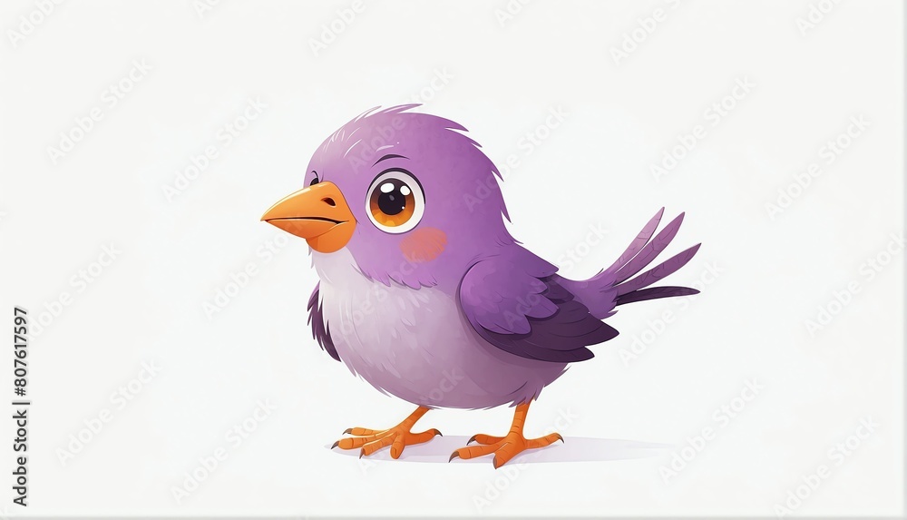 cute purple bird on plain white background from Generative AI