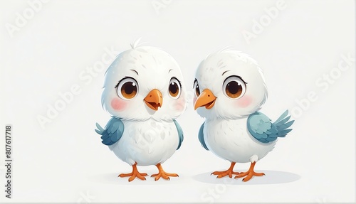 cute white bird on plain white background from Generative AI