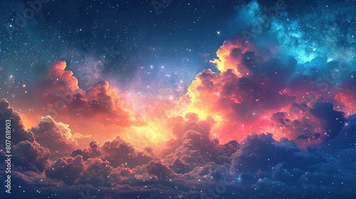 Dreamy Skyline: Pastel Clouds and Stars