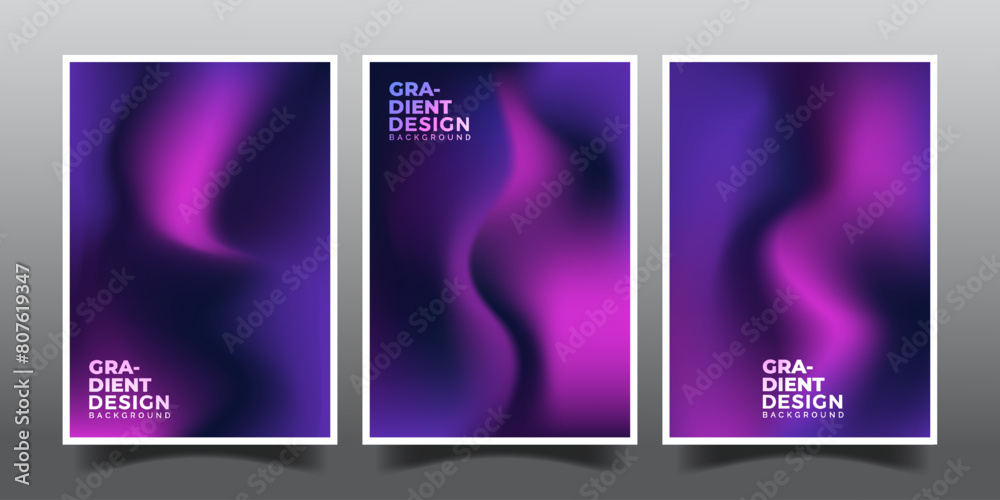 Set of abstract modern gradient blurred cover backgrond,modern purple gadient mesh background