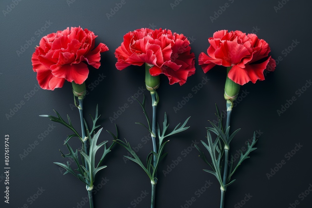 Red carnations on black background Red carnations on black background