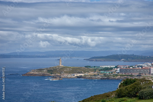 View of the coast and the Tower of Hercules of La Coruña from Mount San Pedro