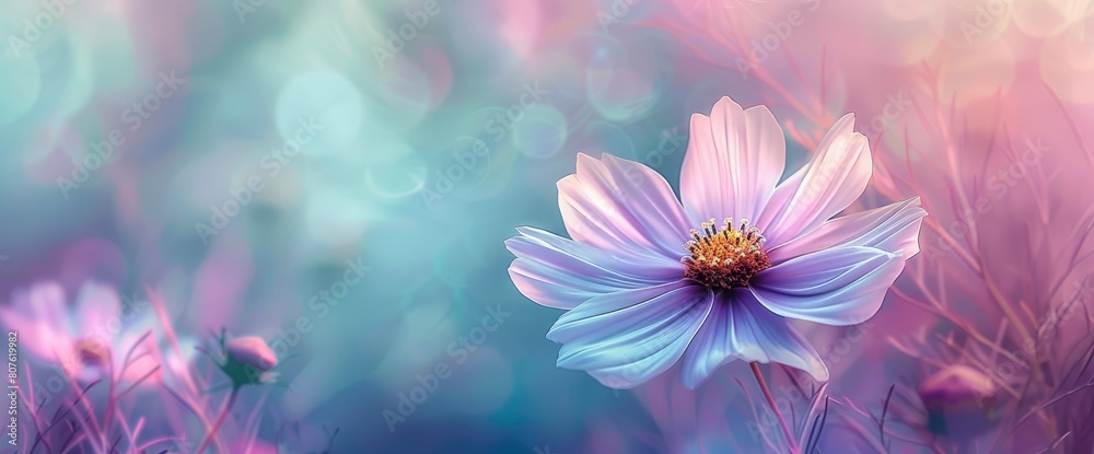 Lose Yourself In The Enchanting World Of A Digital Painting Portraying A Delicate Cosmos Flower Against A Cool-Toned Background, Background HD For Designer Lose Yourself In The Enchanting World Of A Digital Painting Portraying A Delicate Cosmos Flower Against A Cool-Toned Background, Background HD For Designer