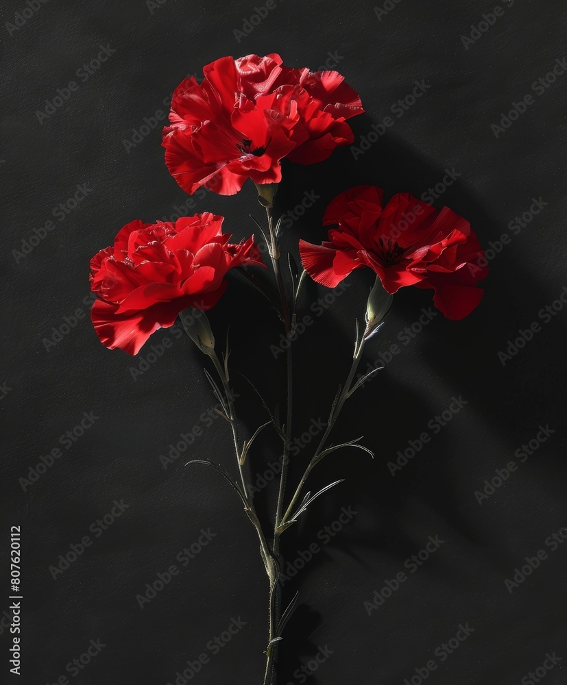 Red carnations on black background Red carnations on black background