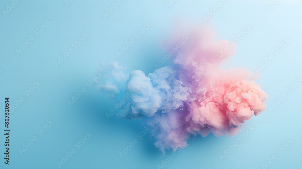 Soft wisps of pink and blue smoke dance elegantly across a serene light blue canvas, evoking a sense of tranquility and wonder