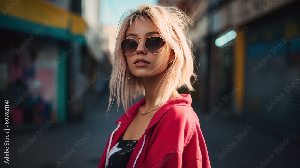 portrait of a Gen Z blonde young woman sporting a trendy outfit and striking a pose, portrait of a Gen Z blonde young woman sporting a trendy outfit and striking a pose,