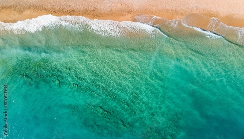 The emerald beach of a summer recreation site. drone shot