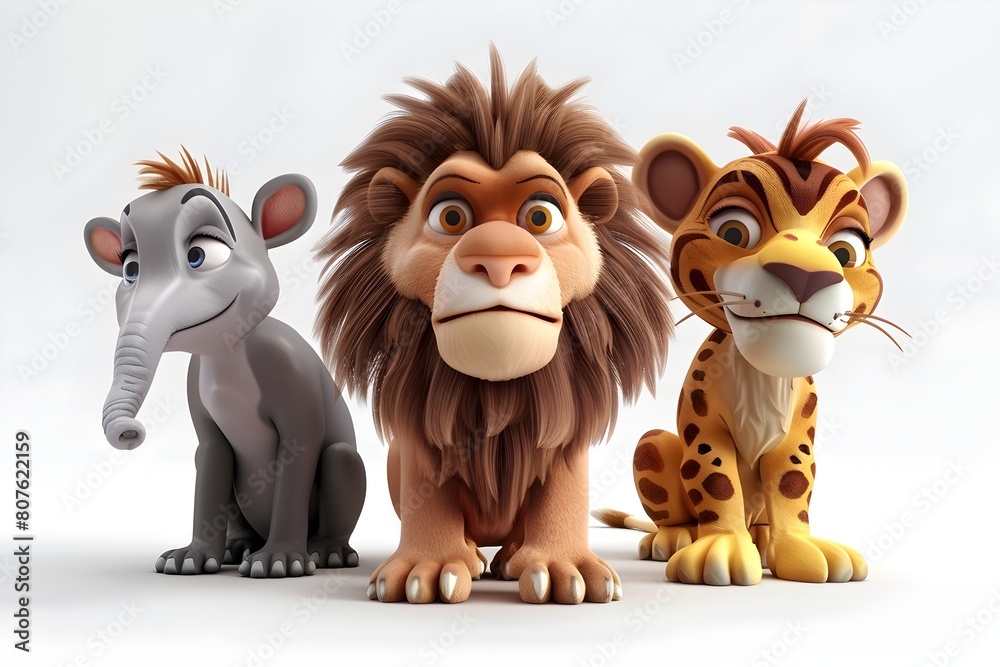 Adorable Cartoon Animal Characters on White Background