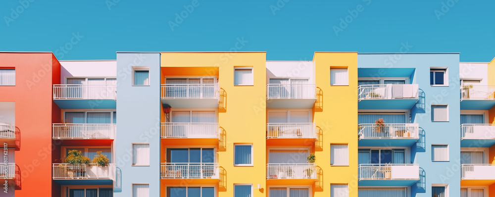 New residential apartment building with balcony in colorful design, generated ai New residential apartment building with balcony in colorful design, generated ai
