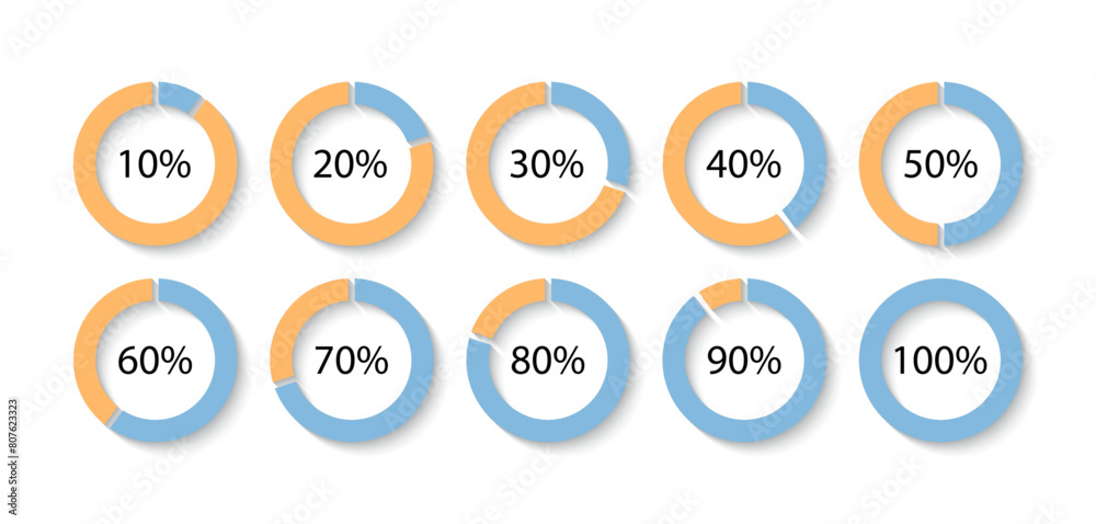 100 percent circle loading template. Round pie chart schemes with ...
