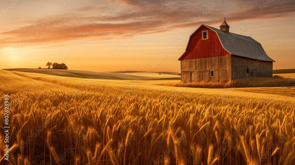 a golden wheat field, bathed in the warm glow of the setting sun, a golden wheat field, bathed in the warm glow of the setting sun,