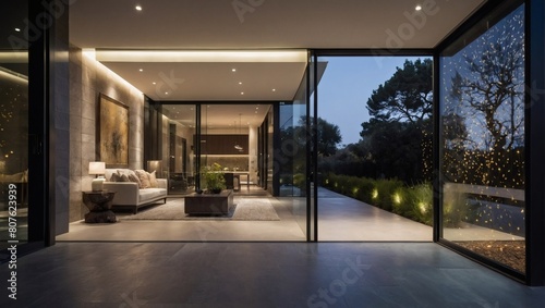 Modern Elegance  Home Entrance Enhanced by Expansive Glass Sliding Doors