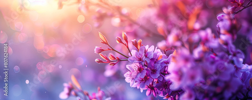 Purple spring blossom  panoramic view  floral card design  generated by AI 