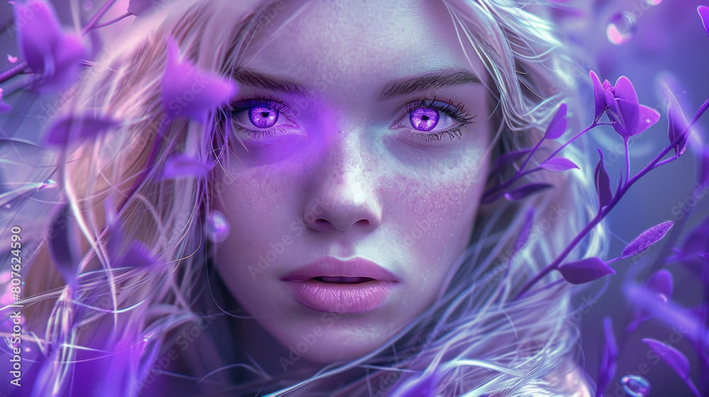 Fantasy-themed beautiful girl image with vibrant purple tones and magical effects, banner