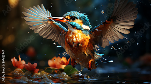 Kingfisher (Alcedo atthis) in the rain. photo