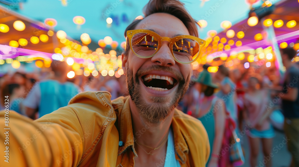 Cheerful man at the music festival Cheerful man at the music festival