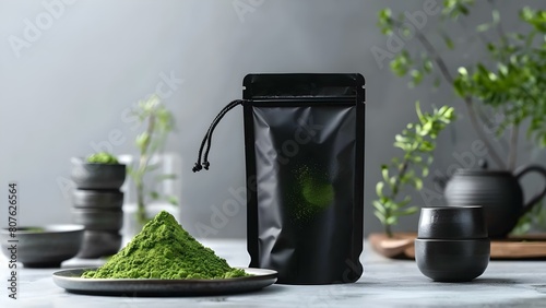 Minimal modern packaging design for healthy organic green tea matcha powder. Concept Packaging Design, Organic Products, Green Tea, Minimalist, Modern photo