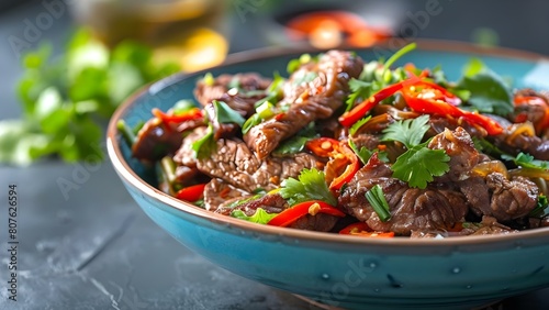 Vietnamese dish Bo Luc Lac known as Shaking Beef a popular cuisine. Concept Vietnamese Cuisine, Bo Luc Lac, Shaking Beef, Popular Dish, Food Culture photo