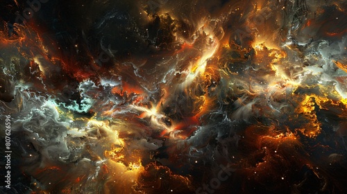 Nebula and galaxies in abstract cosmos background with lots of colorful clouds