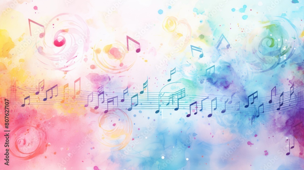 looping background of playful musical notes playfully bouncing and twisting in a vibrant watercolor style. looping background of playful musical notes playfully bouncing and twisting in a vibrant watercolor style.