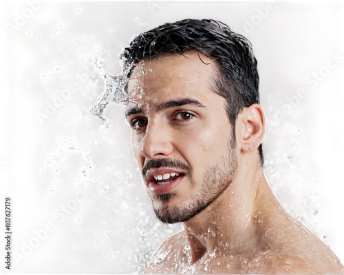 Water splash on male face