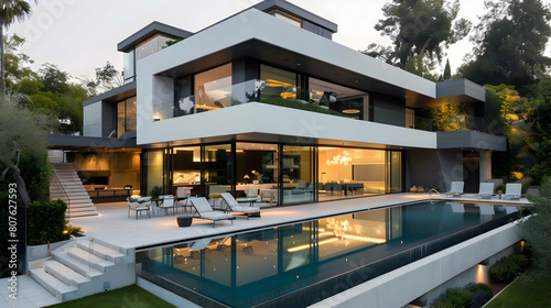 modern mansion with pool